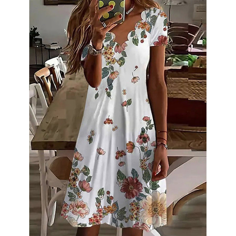 Rochie midi florală de vacanță cu decolteu